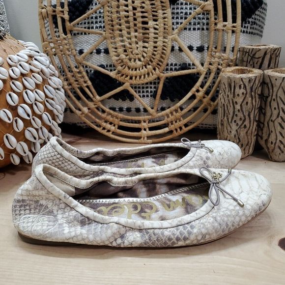 Sam Edelman Felicia Ballet Flats Snake Print Leather Career Comfort Womens 8.5M - Picture 1 of 13